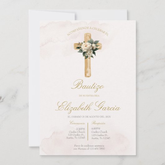 Invitación de boho blanco para bautismo invitation 招待状 (正面)