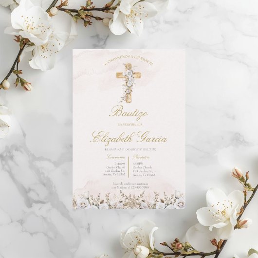 Invitación de boho blanco para bautismo invitation 招待状