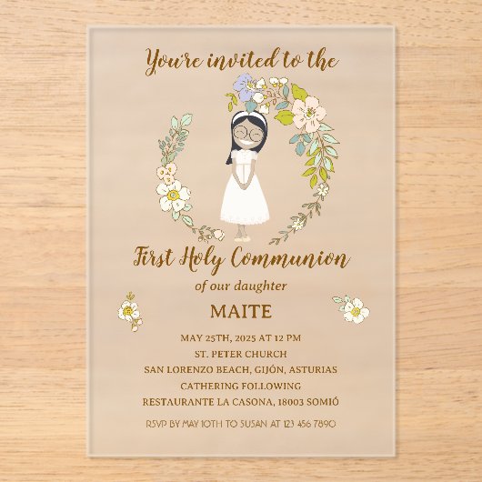 Invitación de Comunión MAITE (sobre acrílico ) アクリル招待状 (正面)
