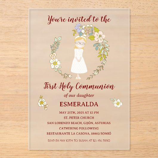 Invitación de Comunión sobre acrílico ESMERALDA アクリル招待状 (正面)
