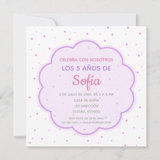 Invitación de Cumpleaños 5.25" x 5.25" 招待状 (裏面)