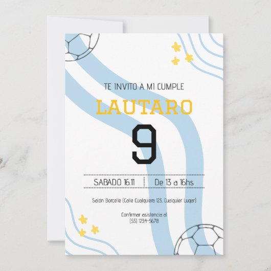 Invitación de cumpleaños Argentina 招待状 (正面)