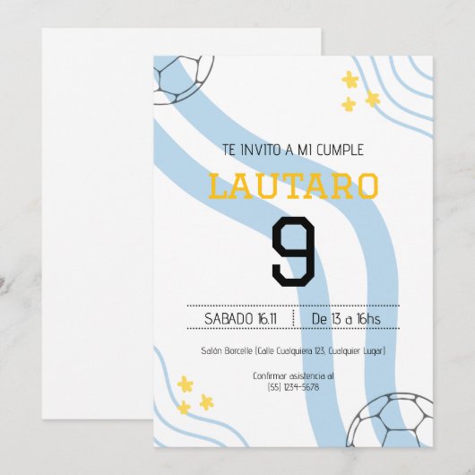 Invitación de cumpleaños Argentina 招待状 (正面/裏面)