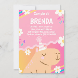 Invitación de Cumpleaños Capibara de Niña Rosa 招待状