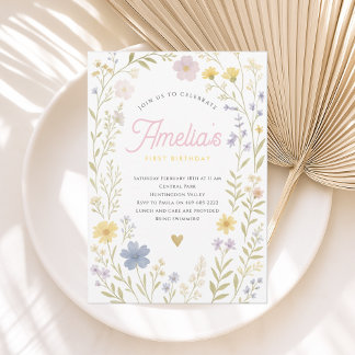 Invitación de cumpleaños de Flor Silvestre Floral 招待状