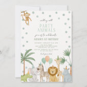 Invitación de cumpleaños de Safari Fiesta Animales 招待状 (正面)