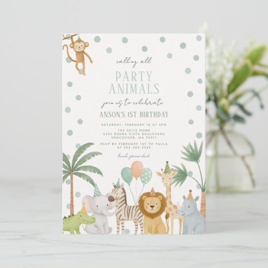 Invitación de cumpleaños de Safari Fiesta Animales 招待状 (スタンド正面)