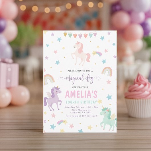 Invitación de cumpleaños de Unicornio por capricho 招待状