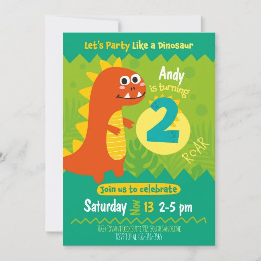 Invitación de cumpleaños dinosaurio 招待状 (正面)