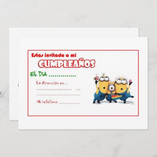 invitación de cumpleaños Minion! 招待状 (正面/裏面)