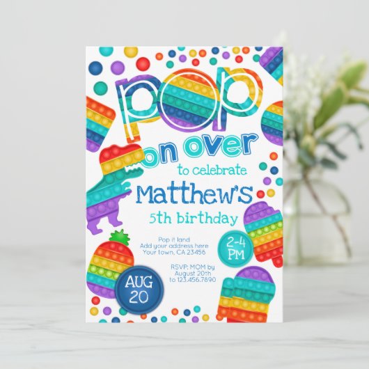 Invitación de cumpleaños Pop It 招待状 (スタンド正面)