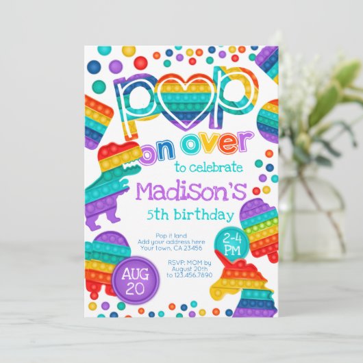 Invitación de cumpleaños Pop It 招待状 (スタンド正面)