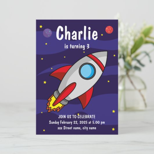 Invitación de fiesta de cumpleaños Nave Espacial 招待状 (スタンド正面)