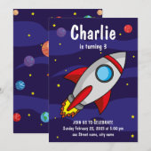 Invitación de fiesta de cumpleaños Nave Espacial 招待状 (正面/裏面)