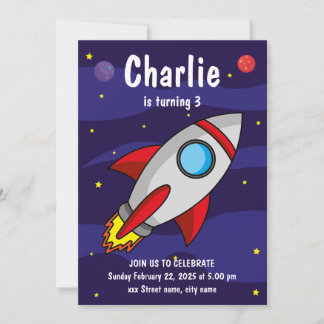 Invitación de fiesta de cumpleaños Nave Espacial 招待状