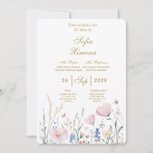 Invitación de quinceañera elegante  invitation 招待状 (正面)