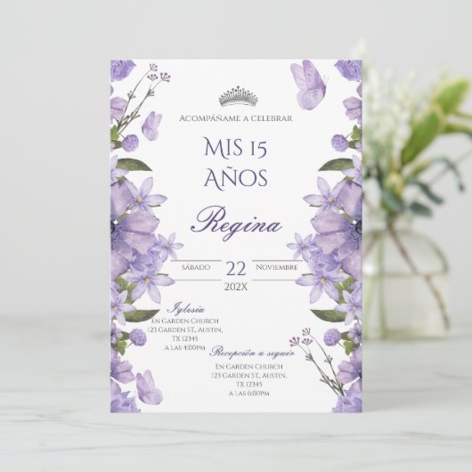 Invitación de Quinceañera flores moradas 招待状 (スタンド正面)