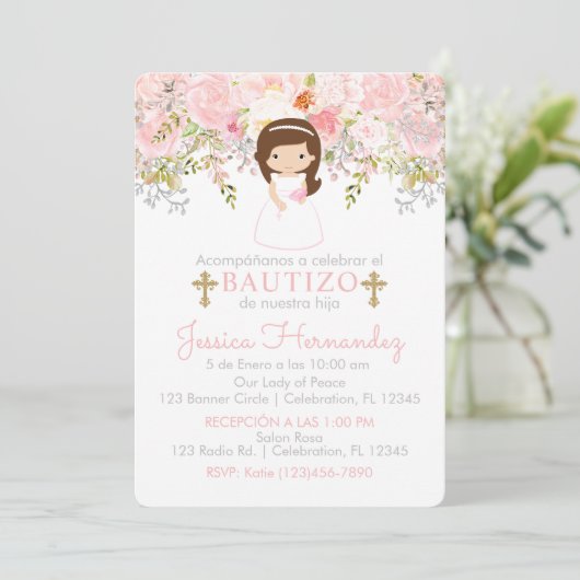Invitación de Rosas para Bautizo de niña Invitatio 招待状 (スタンド正面)