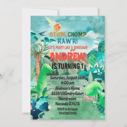 Invitación Dinosaur Birthday Invitation, Dinosaurs 招待状 (正面)