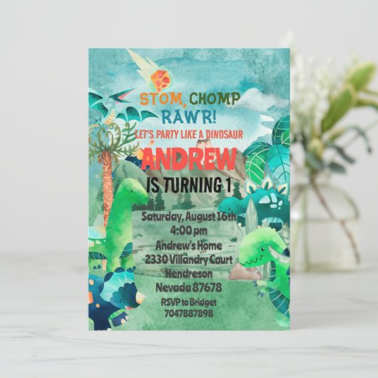 Invitación Dinosaur Birthday Invitation, Dinosaurs 招待状 (スタンド正面)