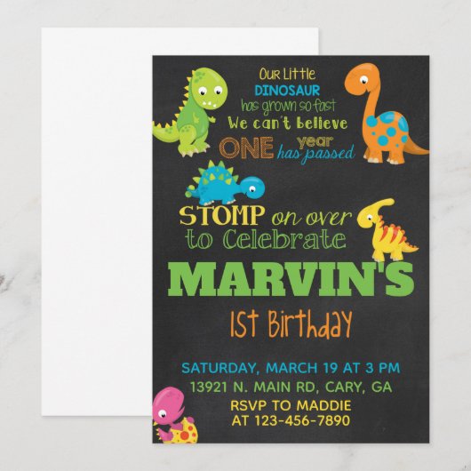 Invitación Dinosaurs boy birthday invitation, dino 招待状 (正面/裏面)