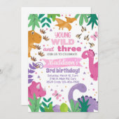 Invitación Dinosaurs girl birthday invitation dino 招待状 (正面/裏面)