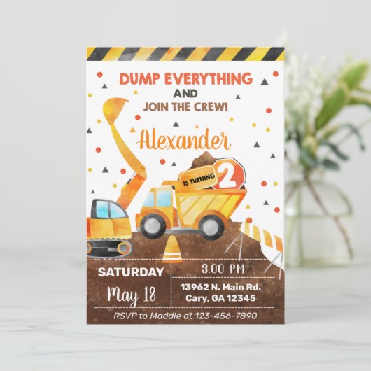 Invitación Dump everything, truck boy birthday inv 招待状 (スタンド正面)