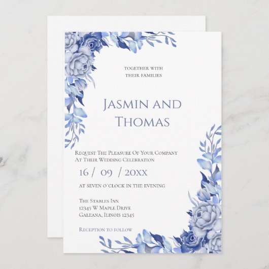 Invitación Elegant Floral Wedding Invitation 招待状 (正面/裏面)