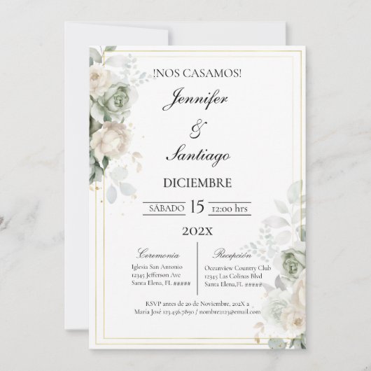 Invitación elegante con flor blanca para boda  招待状 (正面)