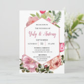 Invitación elegante de boda floral rosa con blanco 招待状 (スタンド正面)