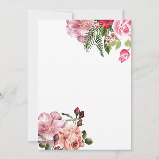 Invitación elegante de boda floral rosa con blanco 招待状 (裏面)