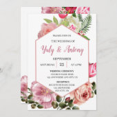 Invitación elegante de boda floral rosa con blanco 招待状 (正面/裏面)