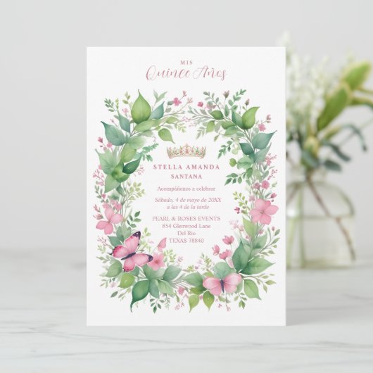 Invitación Exquisite Spring Tiara Pink & Green Flo 招待状 (スタンド正面)