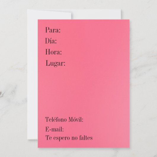 Invitación - Fiesta de Cumpleanoss - Rosada y Roja 招待状 (裏面)