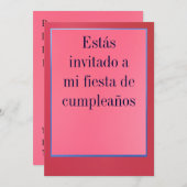 Invitación - Fiesta de Cumpleanoss - Rosada y Roja 招待状 (正面/裏面)