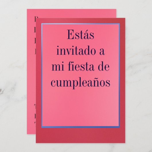 Invitación - Fiesta de Cumpleanoss - Rosada y Roja 招待状 (正面/裏面)