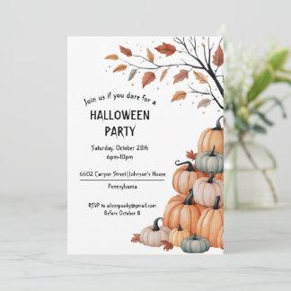 Invitación Fiesta Halloween Con Calabazas Otoñal 招待状