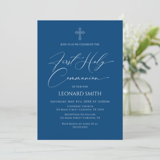 Invitación First Communion  blue Invitation 招待状 (スタンド正面)