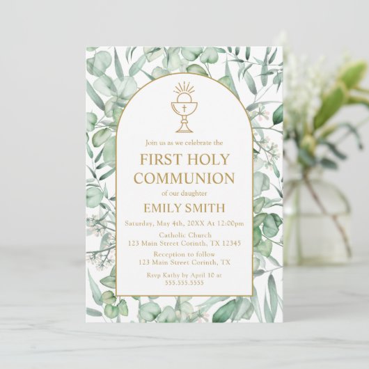 Invitación First Communion Eucalyptus leaves 招待状 (スタンド正面)