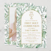 Invitación First Communion Eucalyptus leaves 招待状 (正面/裏面)