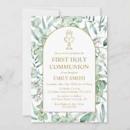Invitación First Communion Eucalyptus leaves 招待状