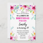 Invitación Floral Birthday Drive By Parade Invitat 招待状 (正面)