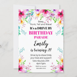 Invitación Floral Birthday Drive By Parade Invitat 招待状