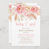 Invitación Floral pink Boho Pampas Baby Girl Invit 招待状 (正面/裏面)