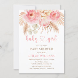 Invitación Floral pink Boho Pampas Baby Girl Invit 招待状