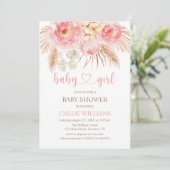 Invitación Floral pink Boho Pampas Baby Girl Invit 招待状 (スタンド正面)
