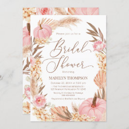 Invitación Floral Pink Pampas Grass Pumpkin Bridal 招待状