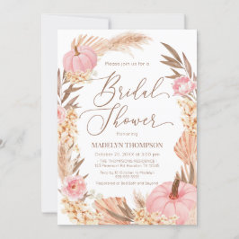 Invitación Floral Pink Pampas Grass Pumpkin Bridal 招待状