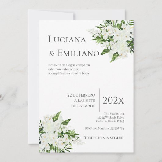 Invitación Floral White Wedding Invitation 招待状 (正面)