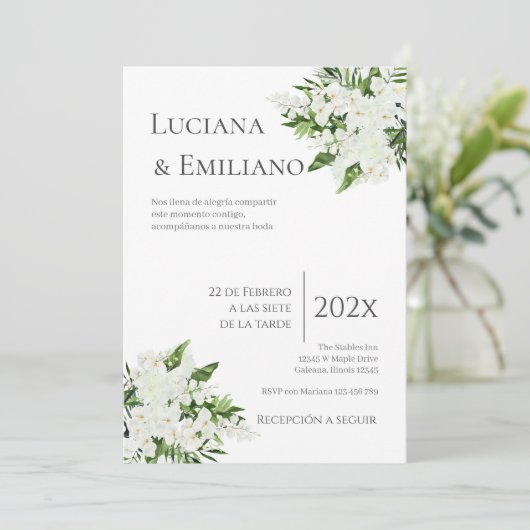Invitación Floral White Wedding Invitation 招待状 (スタンド正面)